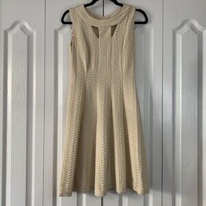 Fit&Flare Cutout Dress Size 4 Cream Sleeveless‎ Cocktail Textured Career Preppy